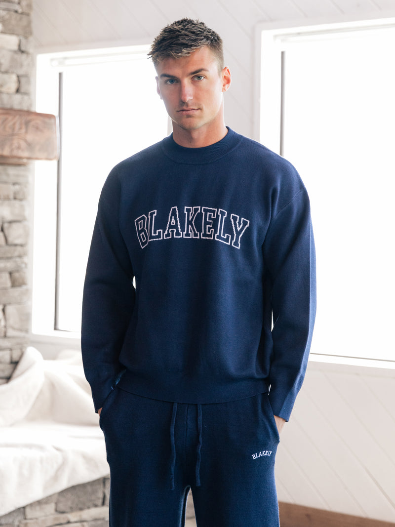 Varsity Relaxed Knitted Sweater - Navy