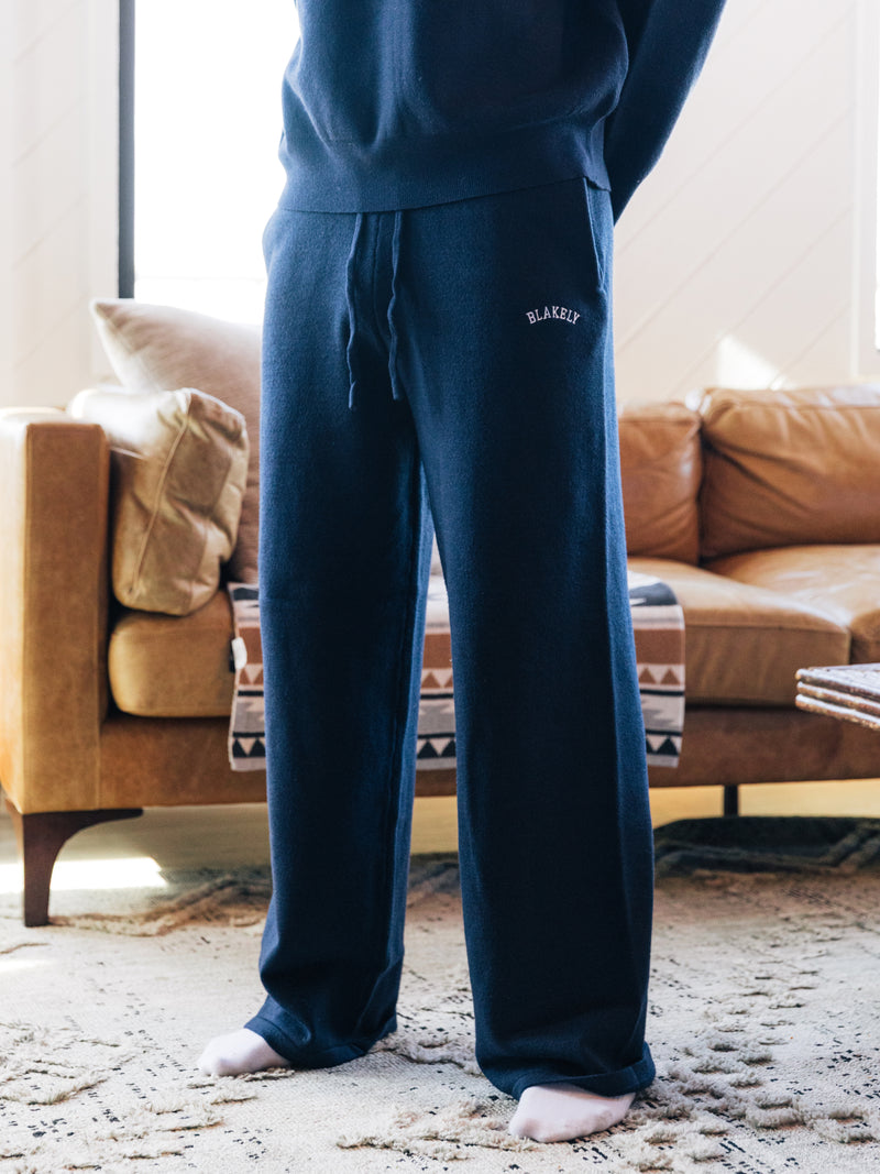 Varsity Knitted Relaxed Sweatpants - Navy