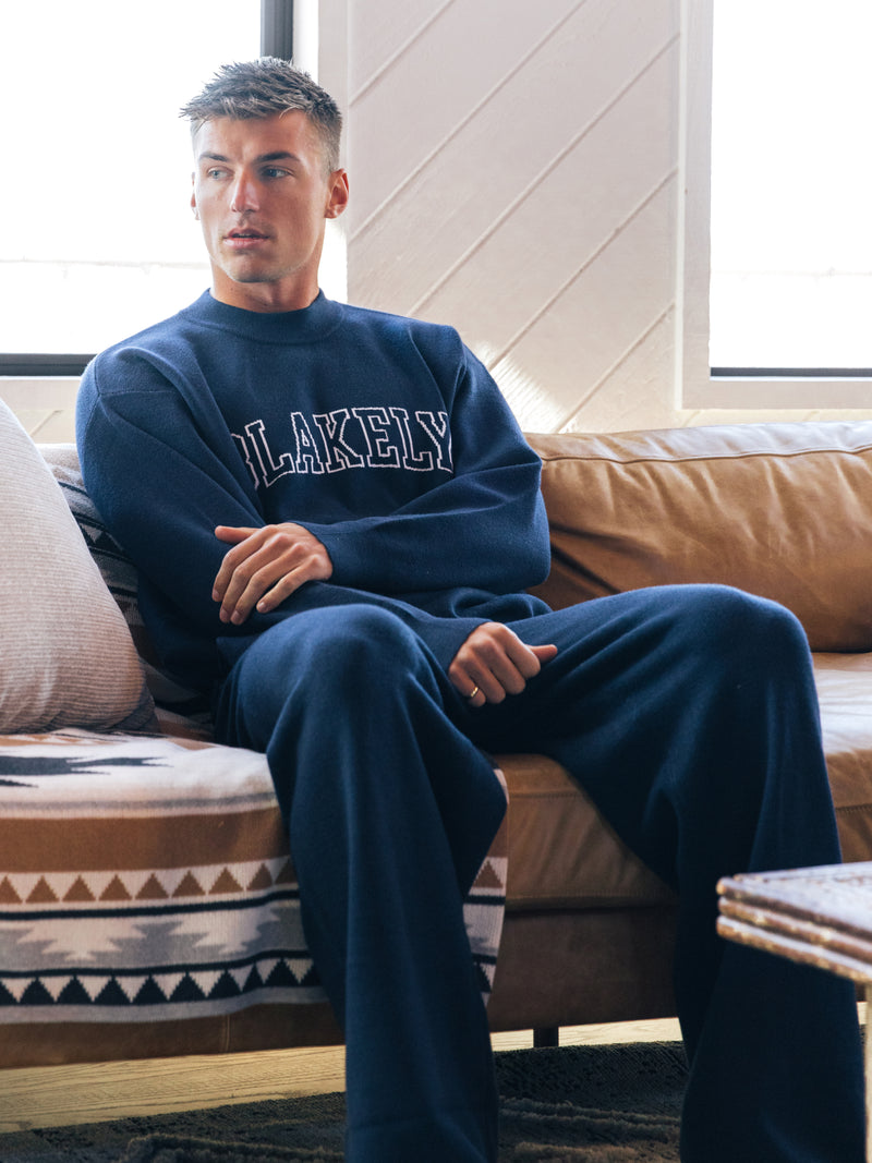 Varsity Relaxed Knitted Sweater - Navy