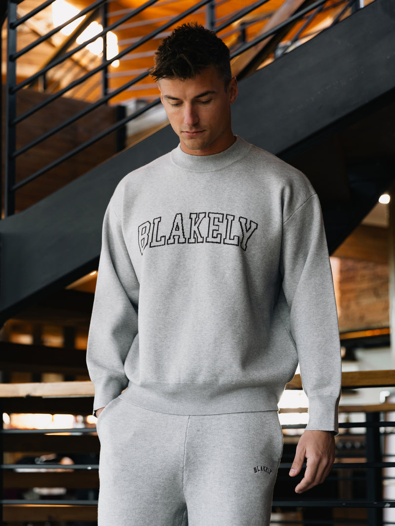 Varsity Relaxed Knitted Sweater - Grey