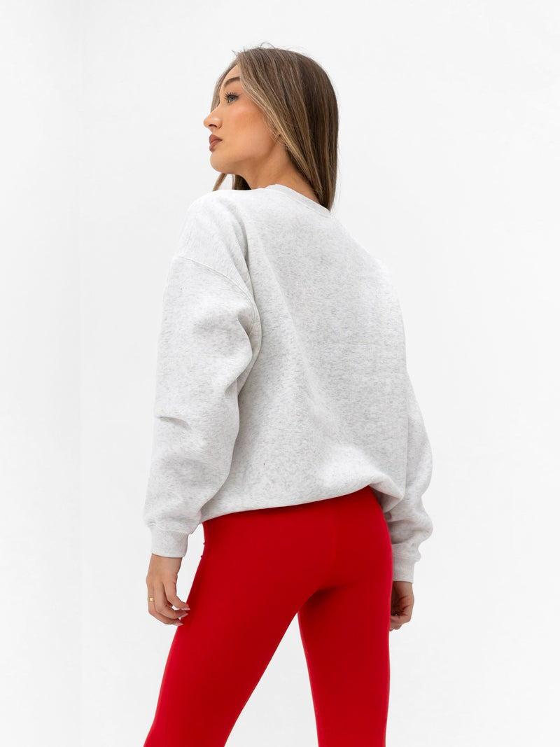 Varsity Oversized Sweater - Marl White & Chili Red