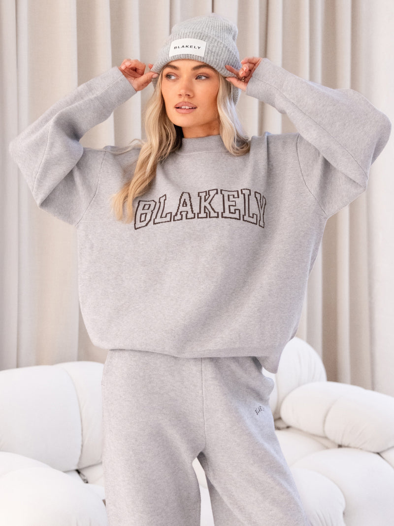 Varsity Oversized Knitted Sweater - Grey