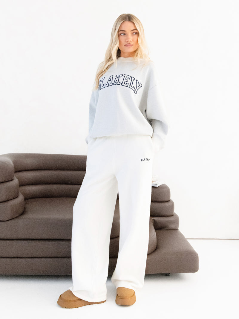Varsity Knitted Wide Leg Sweatpants - Light Grey