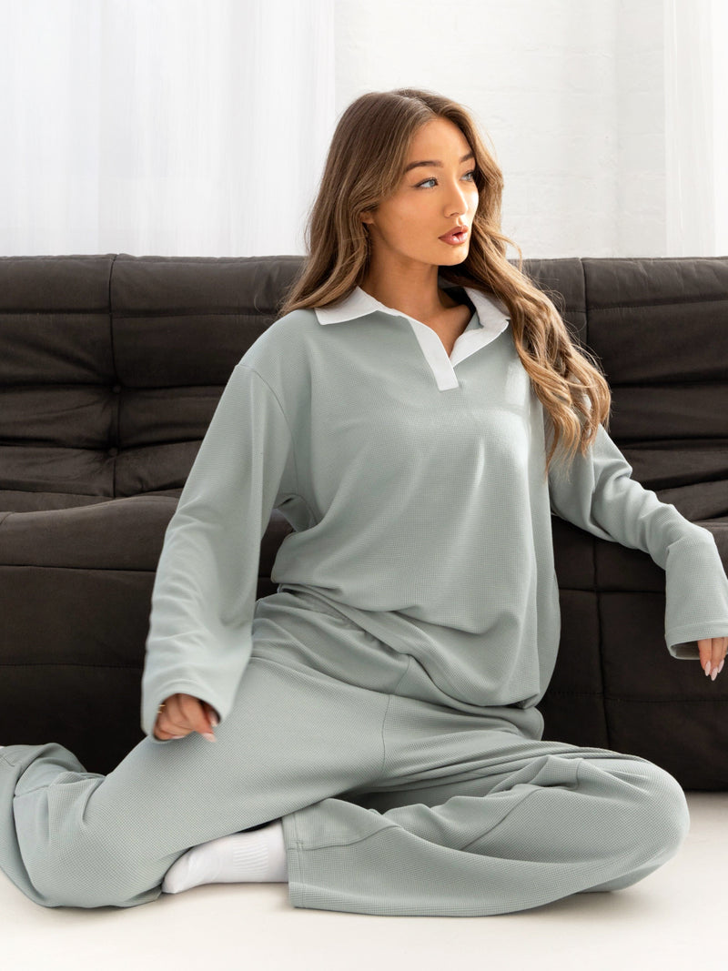 Soft Waffle Rugby Shirt - Sage Green