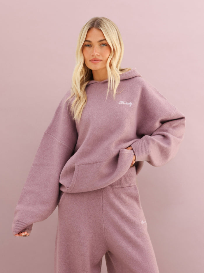 Oversized Knitted Hoodie - Dusty Pink