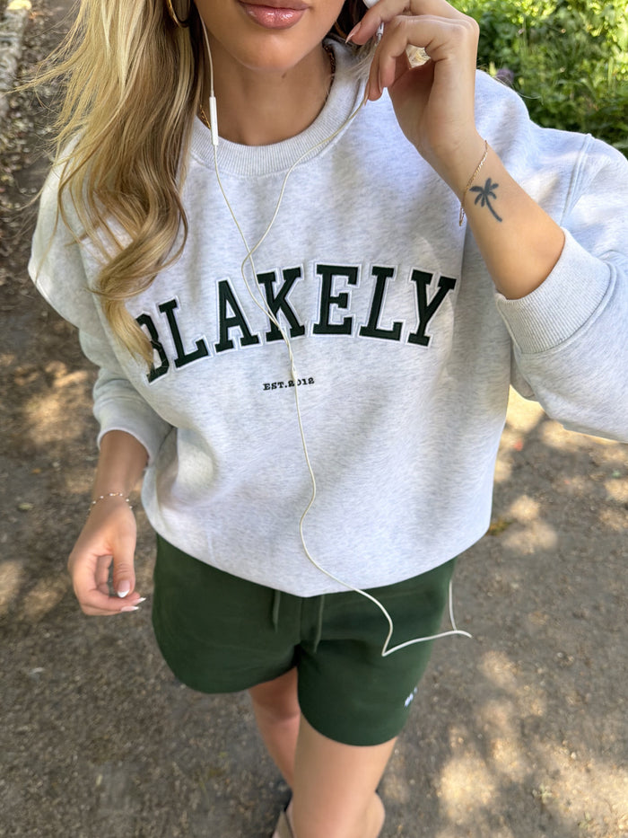 Varsity Oversized Sweater - Marl White & Deep Green
