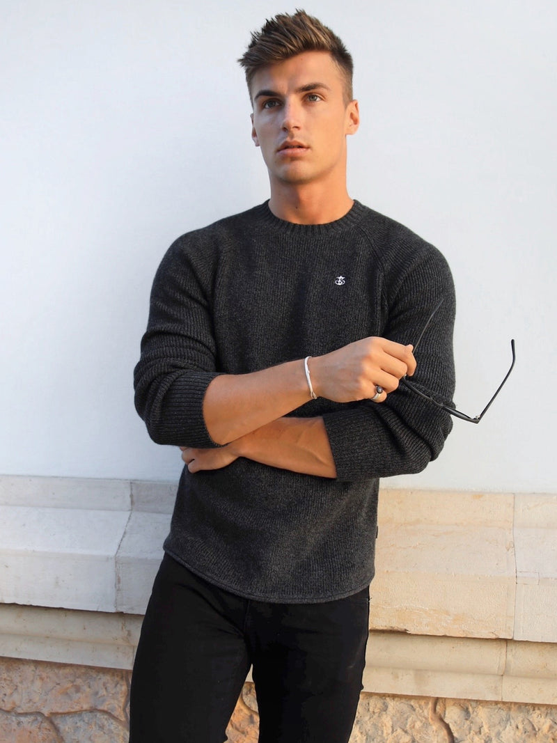 Buy Olton Rib Knit Dark Grey Mens Sweater Free delivery on