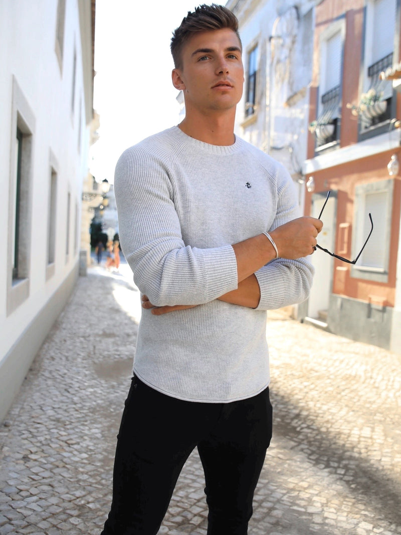 Buy Olton Rib Knit Marl White Mens Sweater Free delivery on