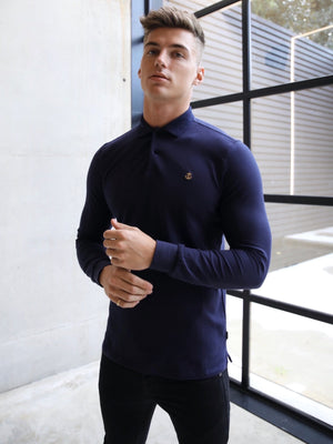 Harrow Long-Sleeve Polo Shirt - Navy