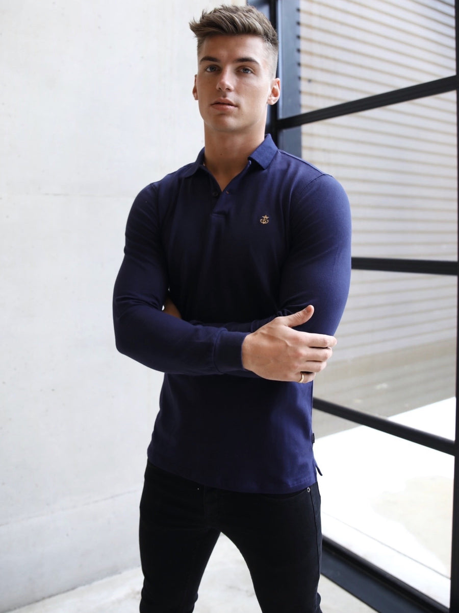 Long Sleeve Polo Shirt Men Signal | XXL | Blue/Dark Blue | M50012119.C49.XXL