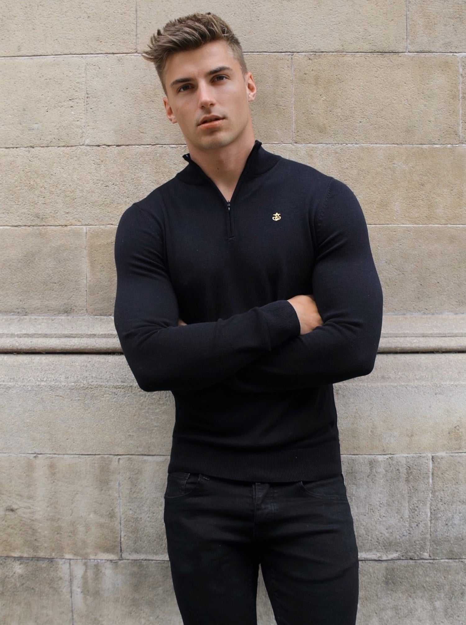 BEARDSLEY ZIPニットブルゾン　ブラック 三種の黒で魅せる。 ZILLI ニット＆レザーブルゾン ZILLI leather