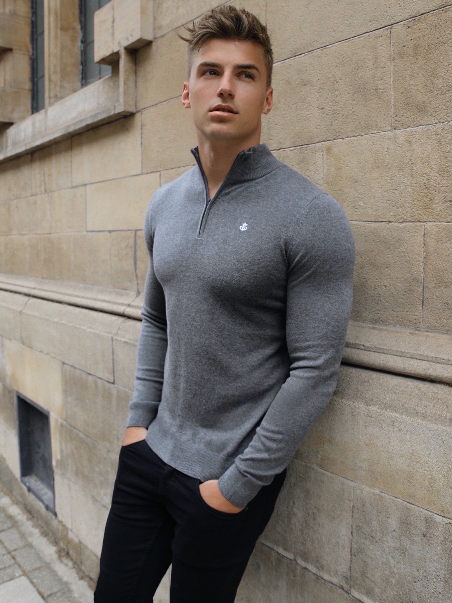 Buy Oxbridge Mens Charcoal Knitted 1/4 Zip Jumper | Free delivery on ...