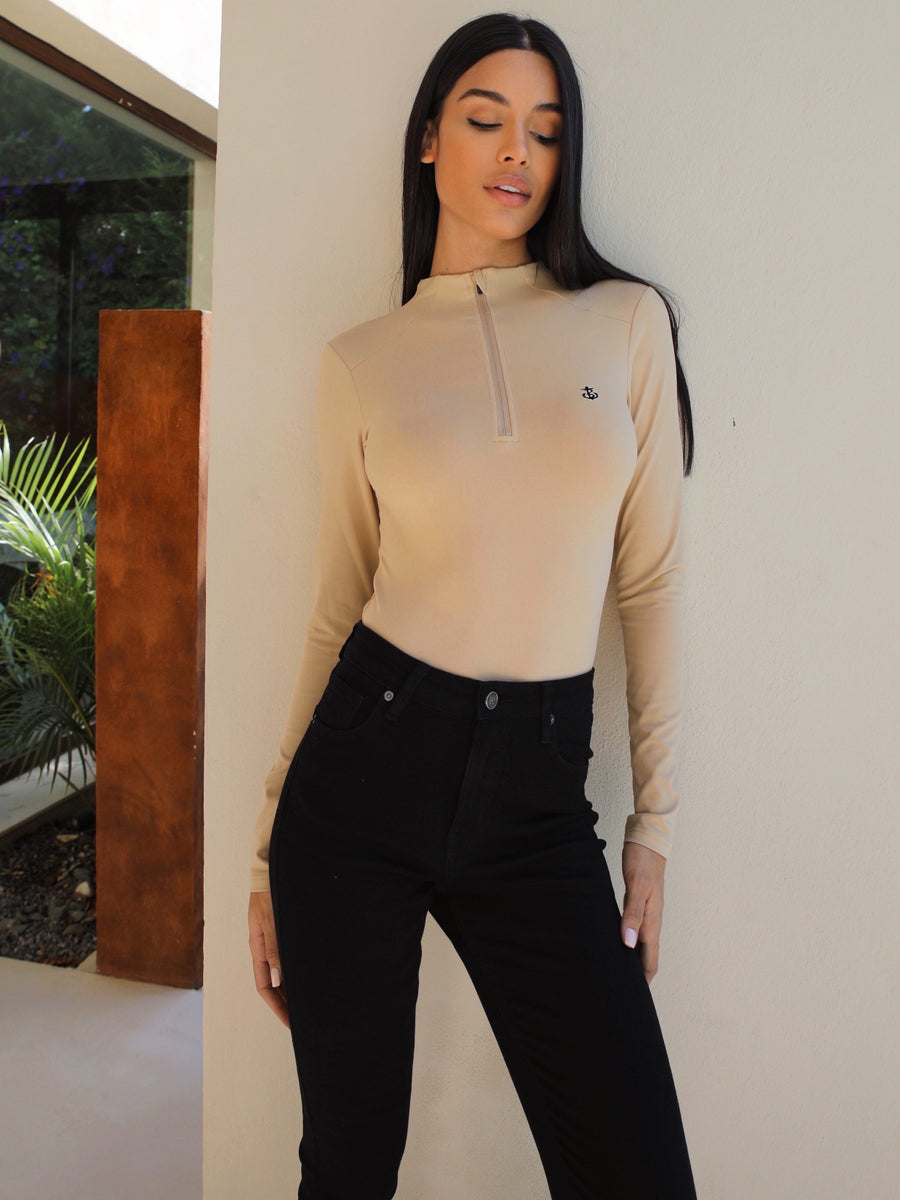Kendall 1/4 Zip Bodysuit - Tan