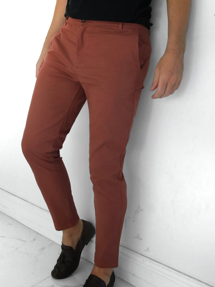 Sloane Slim Fit Tailored Chinos - Brick Red
