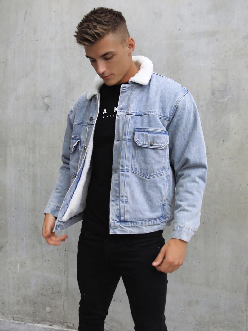 Raleigh Borg Denim Jacket - Light Blue