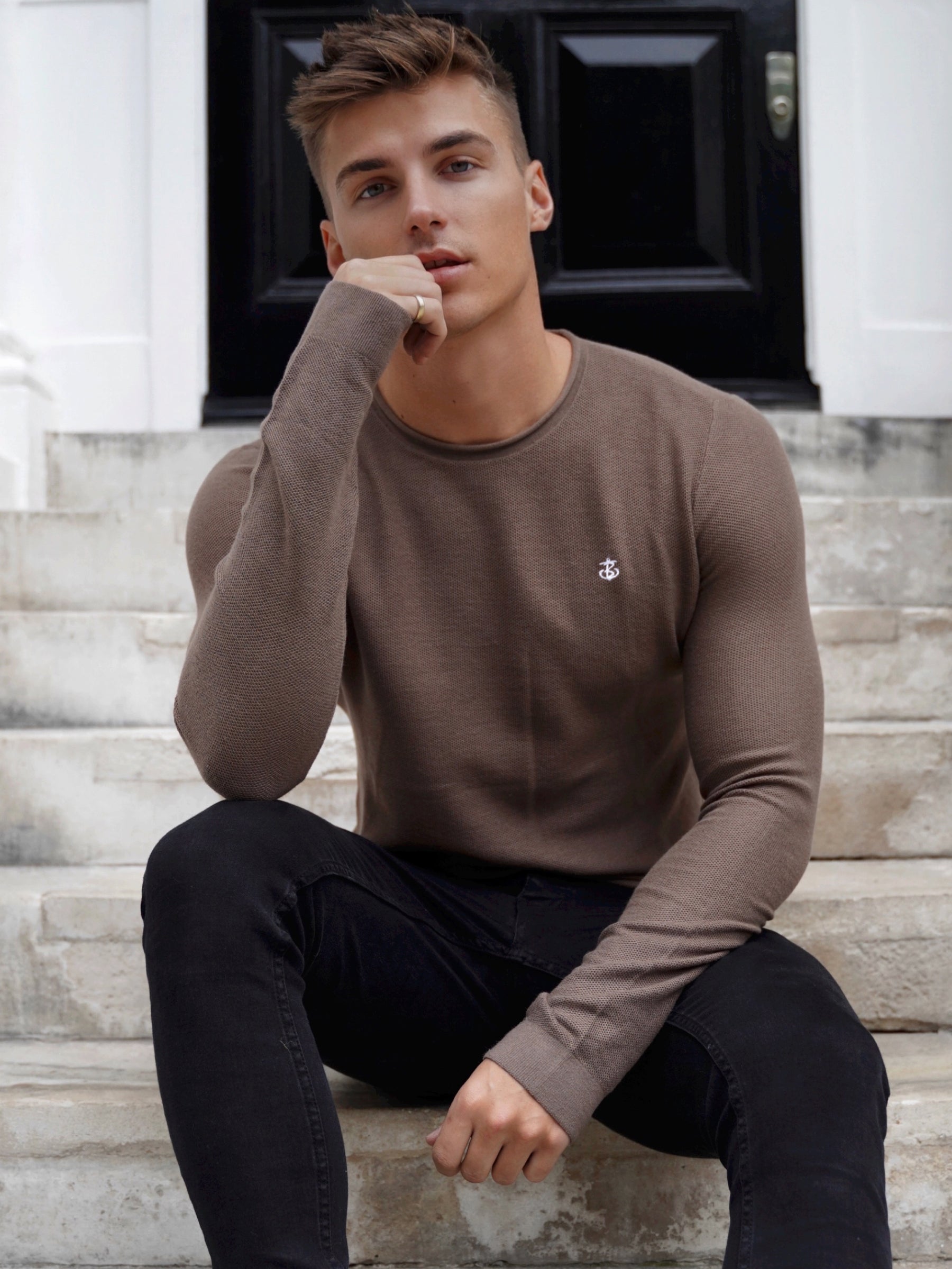 Buy Blakely Brown Mason Knit Jumper | Free delivery on orders over $199 ...