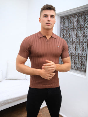 Sidi Textured Stripe Polo - Brown