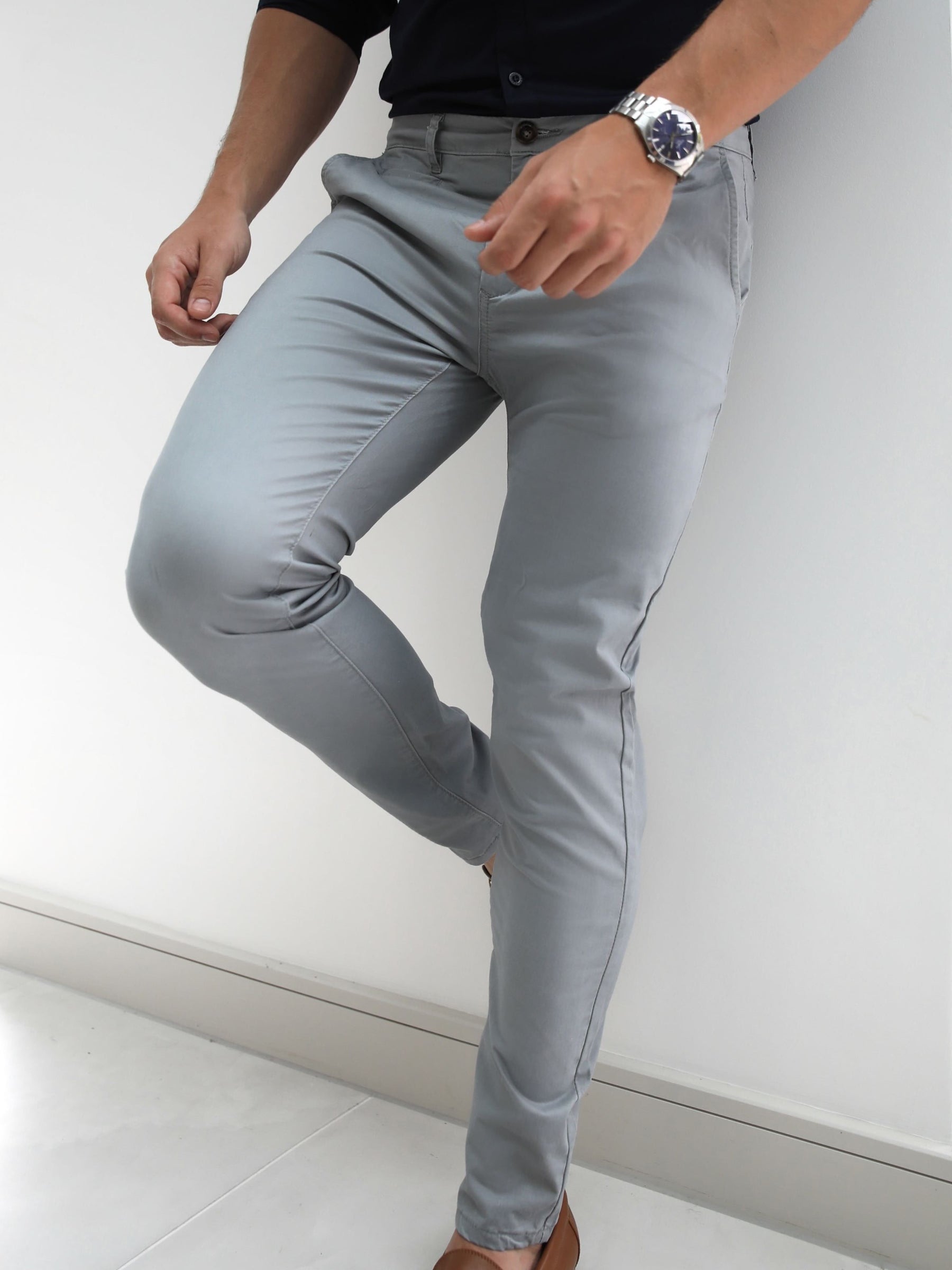Buy Mens Light Grey Stretch Chinos | Free delivery on orders over $199 ...