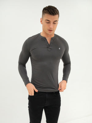 Henley Brushed Soft T-Shirt - Charcoal