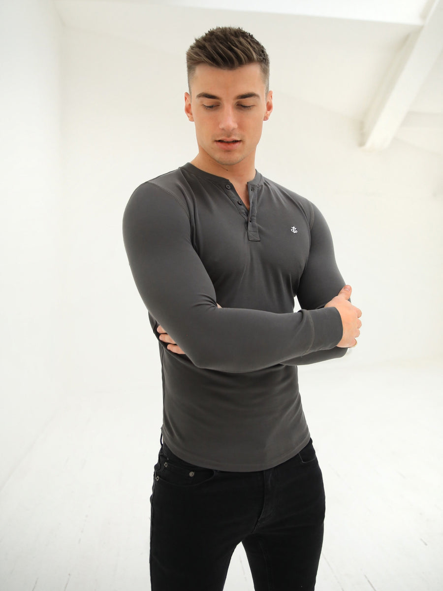 Henley Brushed Soft T-Shirt - Charcoal
