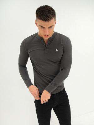 Henley Brushed Soft T-Shirt - Charcoal