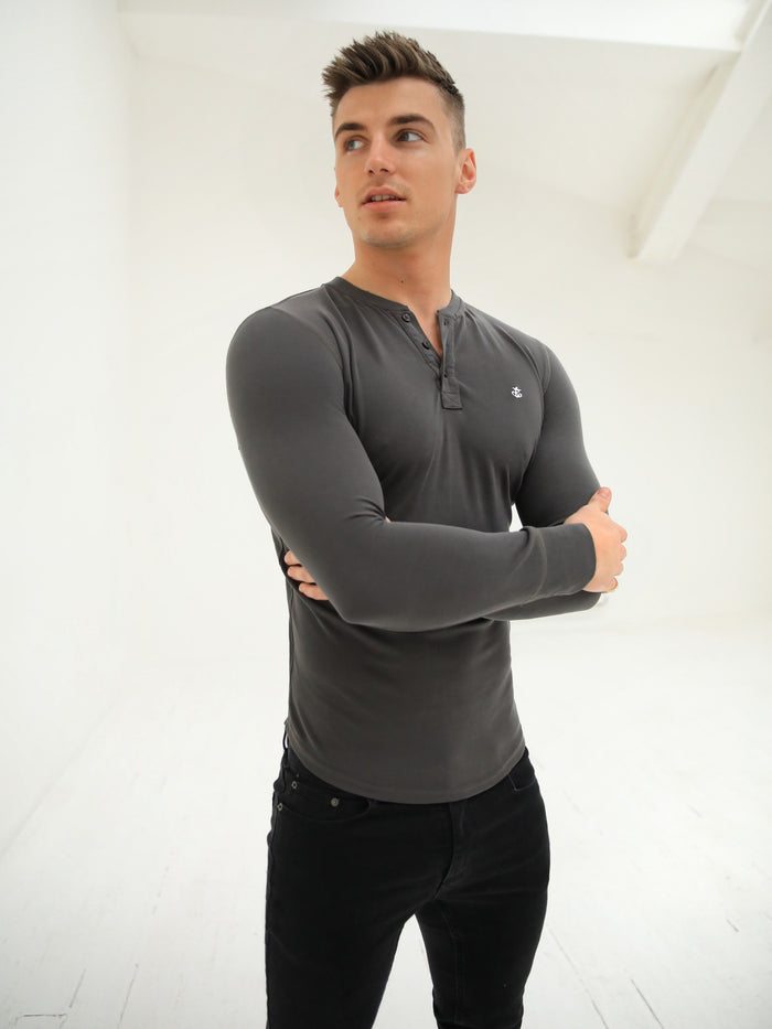 Henley Brushed Soft T-Shirt - Charcoal