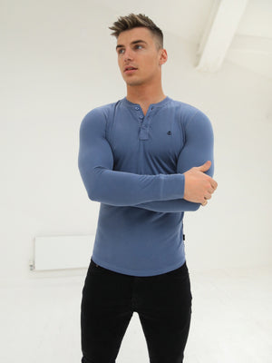 Henley Brushed Soft T-Shirt - Dusty Blue