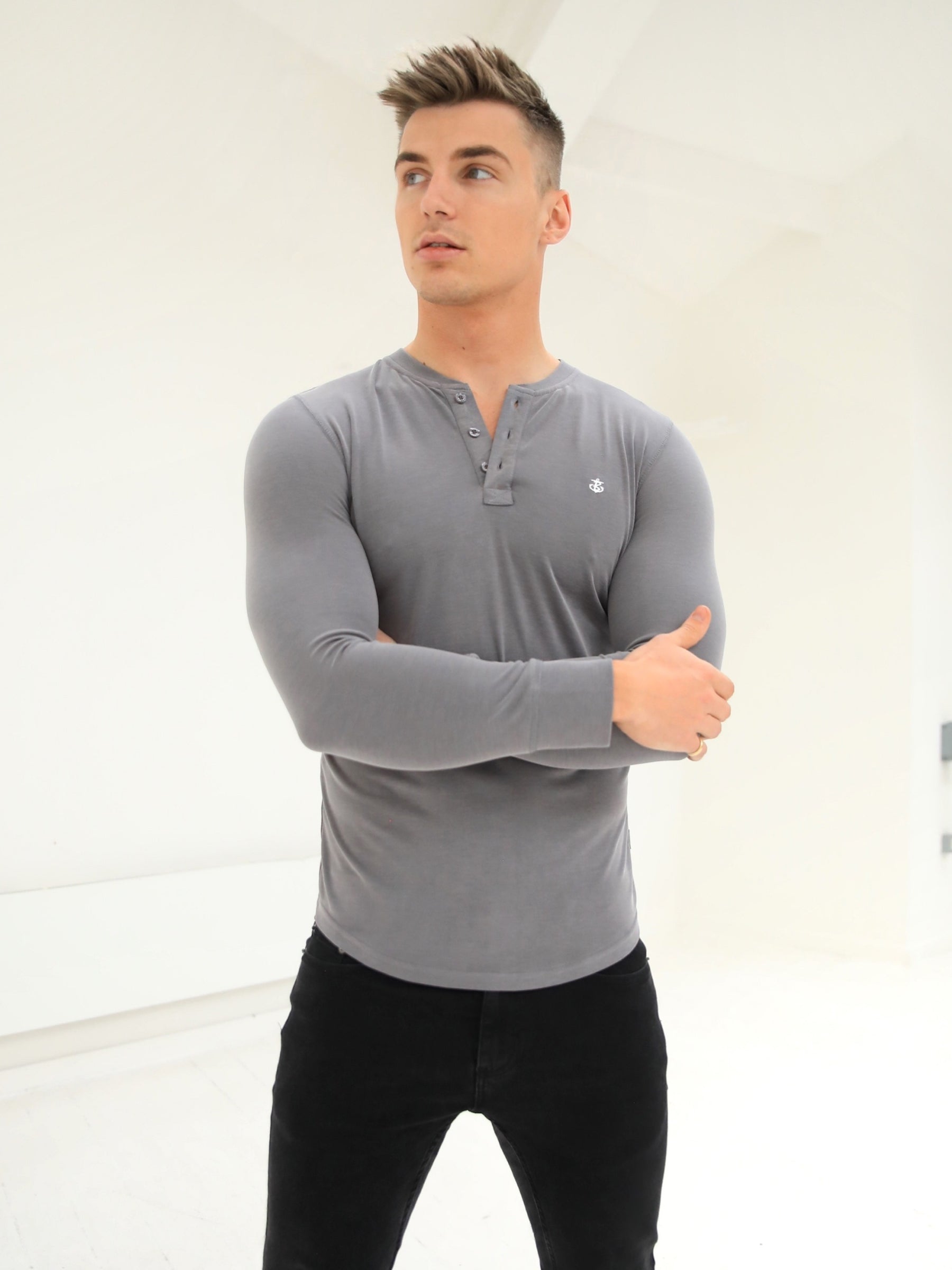 Buy Mens Dove Grey Henley T-Shirt | Free Shipping on Orders Over $199 ...