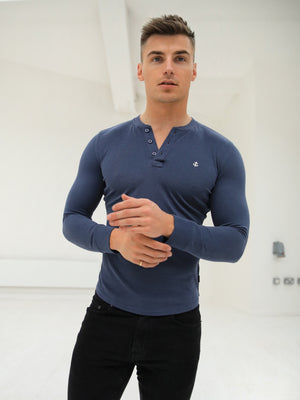 Henley Brushed Soft T-Shirt - Mid Blue