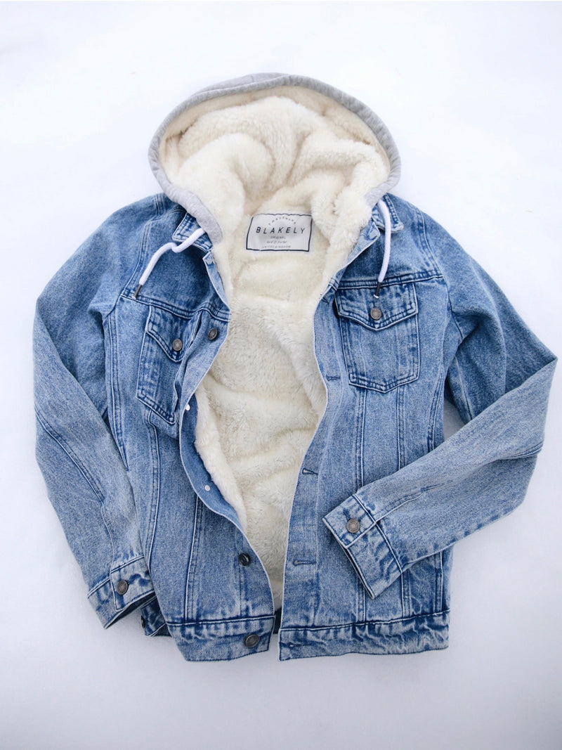 Camden Hooded Denim Jacket - Light Blue Extra Small