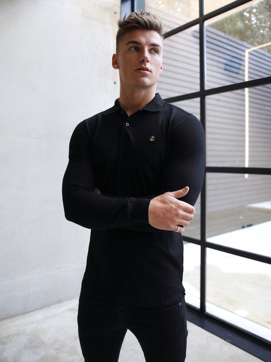 Harrow Long-Sleeve Polo Shirt - Black