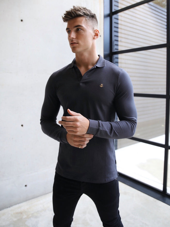 Harrow Long-Sleeve Polo Shirt - Charcoal