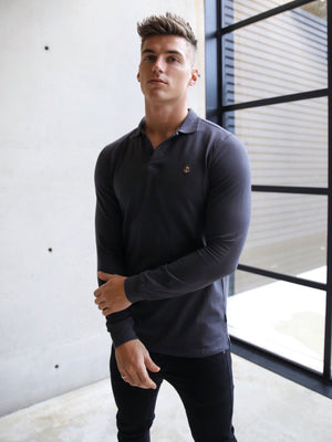 Harrow Long-Sleeve Polo Shirt - Charcoal