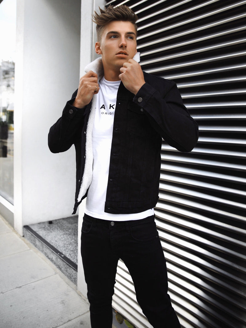 Denim Jacket Sweatpants Fashion Male Jacket Outfit Grey Sweatpants